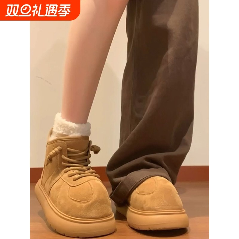 卡皮巴拉大头雪地靴女2025冬季新款厚底真皮加绒保暖防滑棉鞋防水