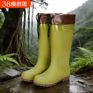 高筒雨鞋水鞋雨林徒步雨靴女士加绒成人外穿防水户外水靴防滑耐磨