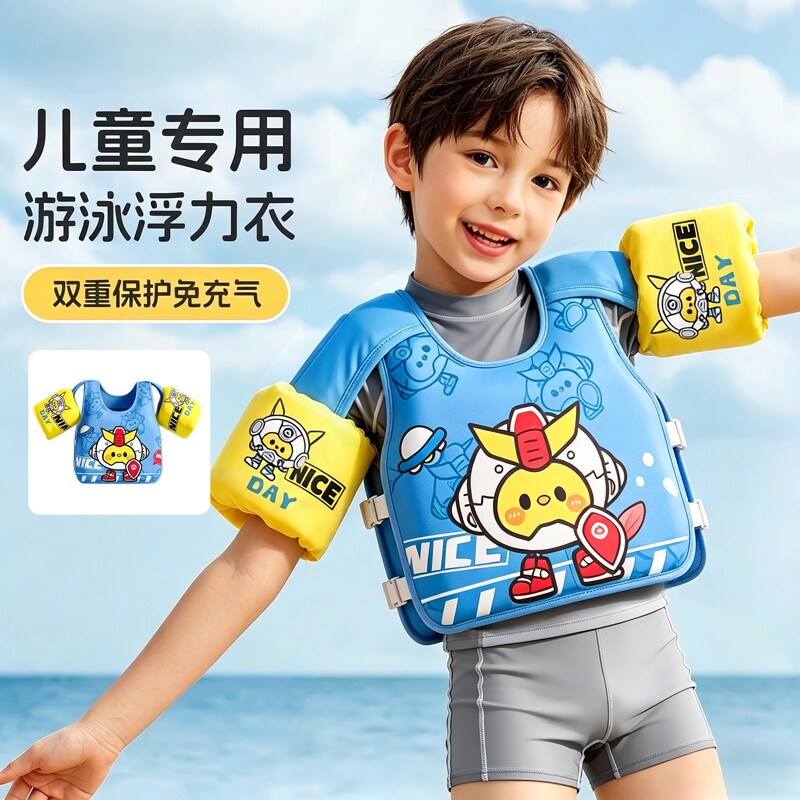 儿童游泳圈浮力衣男女宝宝初学手臂圈水袖游泳装备救生衣浮漂背心