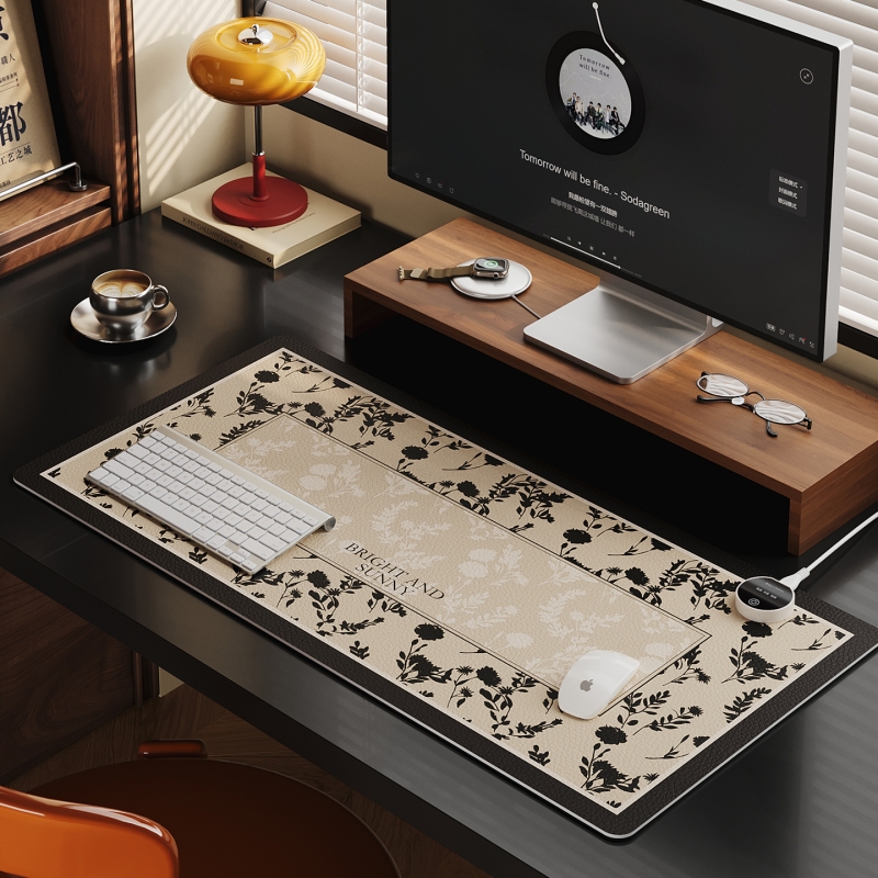 美式加热鼠标垫轻奢高级感办公室电脑桌垫2025新款桌面暖手键盘垫