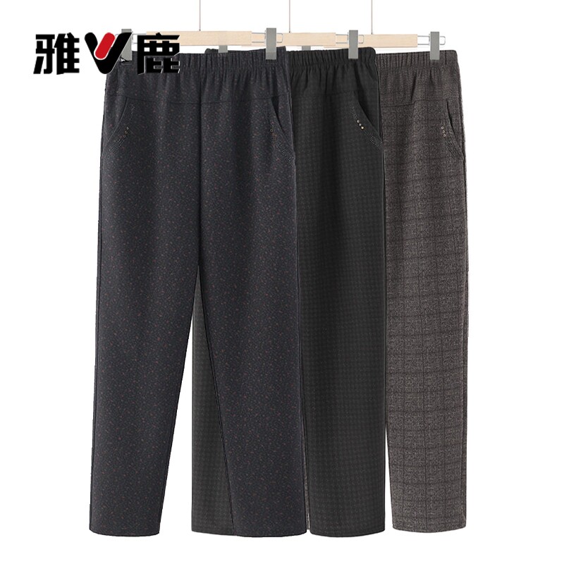 雅鹿中老年裤子妈妈女春季奶奶加肥加大码老人外穿春款休闲直筒裤