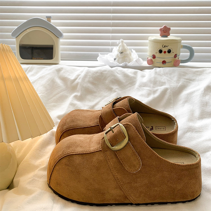 丑萌内增高厚底勃肯包头半拖鞋女外穿2025秋季新款休闲懒人博肯鞋