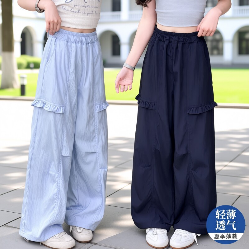 2026女童裤子儿童夏裤女大童防蚊裤夏装速干工装裤初中生阔腿薄款 - 实物图