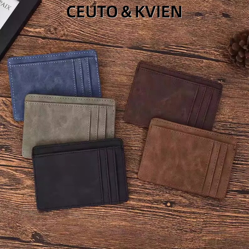 CEUTOKVIEN多卡位卡套复古疯马皮一片式迷你零钱包超薄简约