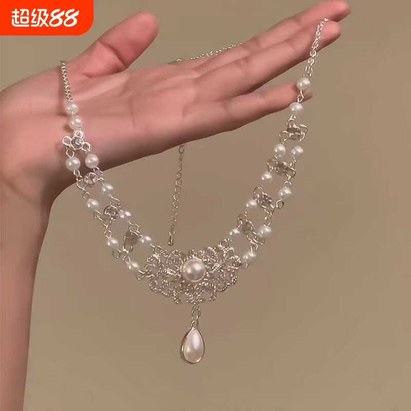 超闪锆石珍珠项链choker轻奢小众高级感满钻项链女新款爆款锁骨链图片