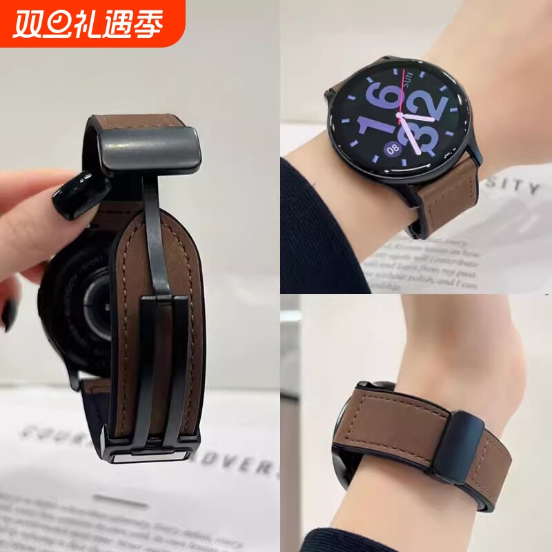 新款高级疯马纹绒面表带适用华为gt2手表gt3pro真皮质感带gt4磁吸GT5硅胶watch2男女款buds荣耀magic透气腕带