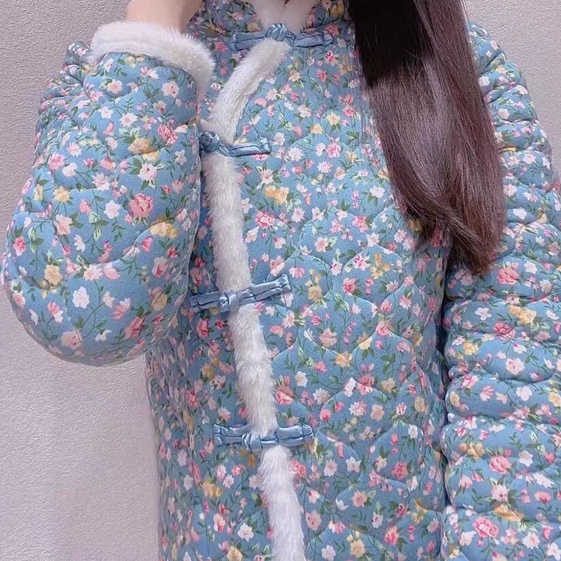 网红棉服秋冬中国加厚棉袄女装复古民族妈妈东北旗袍棉衣外套