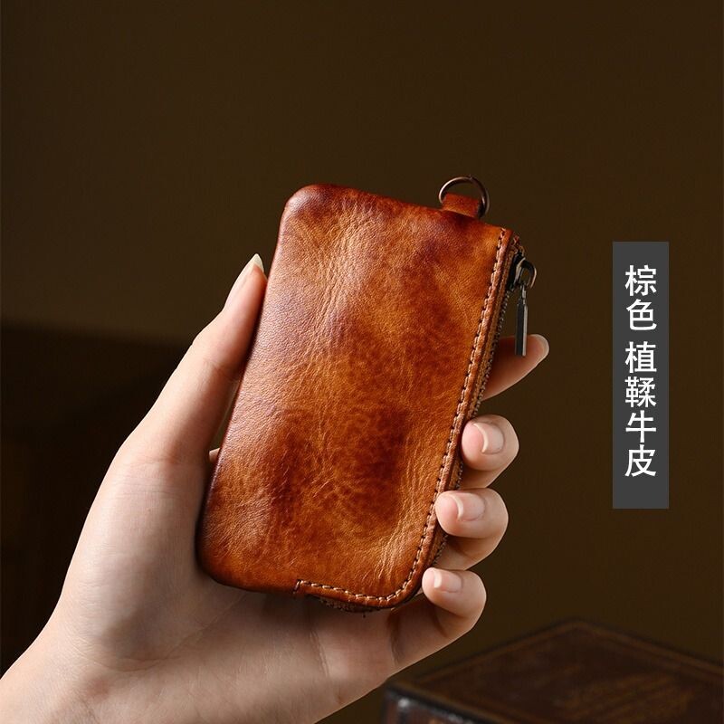 头层牛皮复古迷你小包女拉链零钱包男真皮钱袋钥匙卡片耳机收纳包