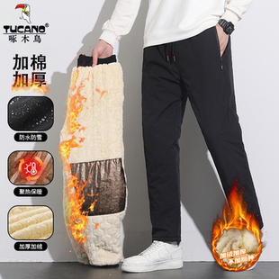 男款 外穿防风东北羊羔绒裤 冬季 冲锋裤 子男 加绒加厚男士 啄木鸟棉裤