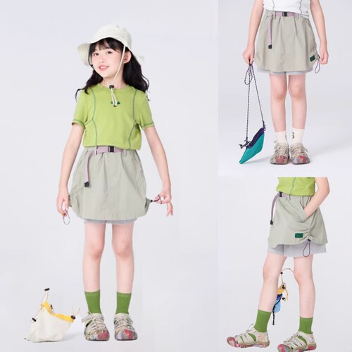 女孩半身裙夏季2025亲子假两件户外百搭工装双层短裙裤裙防走光