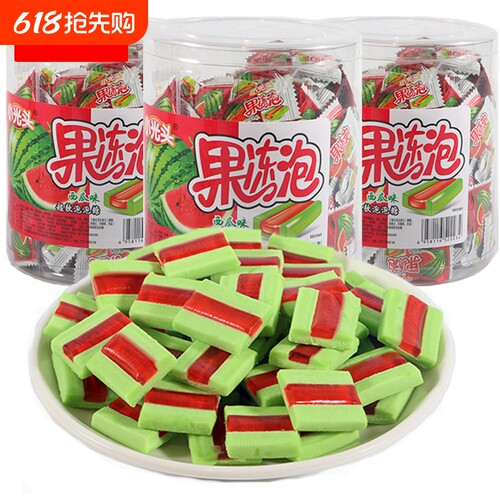 果冻泡泡糖桶装儿童夹心口香糖708090后怀旧经典小零食童年西瓜糖