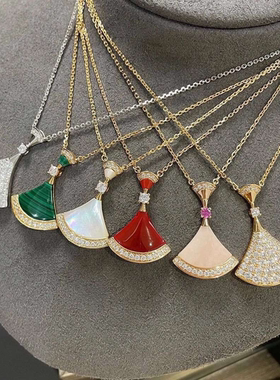 小裙子项链白贝母女小扇子轻奢礼物送女友新款高级感锁项链