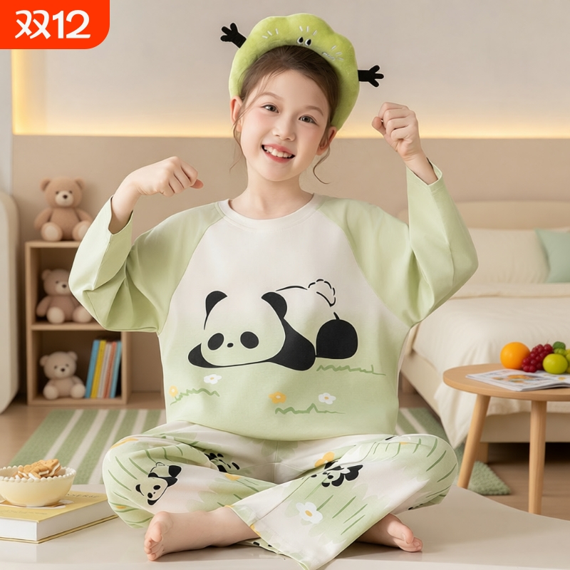 春秋季女童卡通可爱长袖睡衣套装