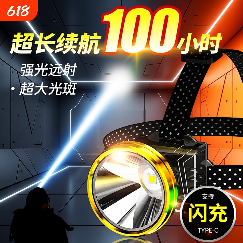 头灯强光超亮充电头戴式照明灯夜钓鱼专用矿灯新款户外手电筒防水