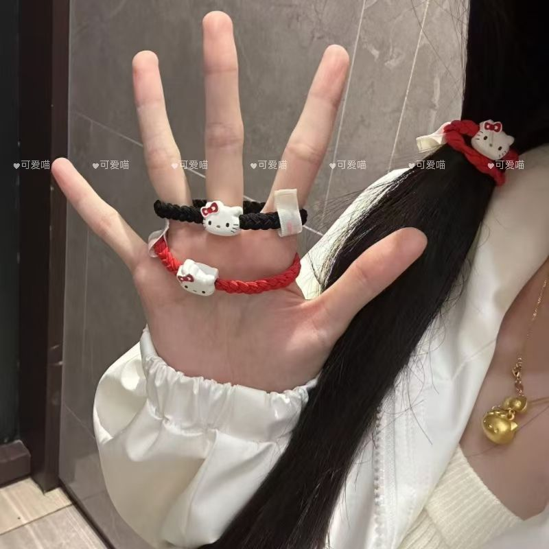 皮筋可爱红色Kitty猫编织发圈女高级感扎马尾高弹力发饰头绳秋冬