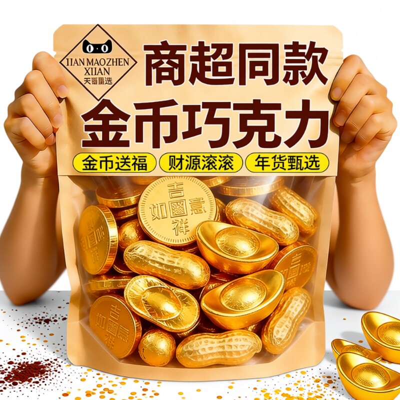 金币巧克力元宝黑巧年货喜糖批发混合糖果小零食代可可脂金色好吃