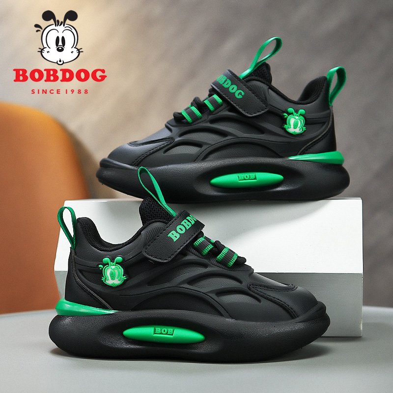 巴布豆男童运动鞋防水皮面2025秋冬新款防滑软底女童跑步鞋中大童