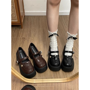 配裙子JK玛丽珍单鞋 秋季 子 女2025新款 黑色英伦风厚底粗高跟小皮鞋
