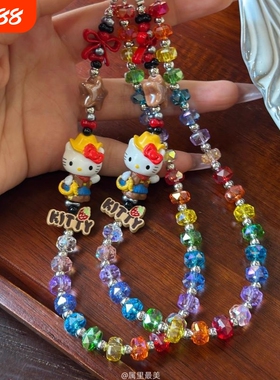 手作彩虹牛仔hellokitty萌粒手机链ccd相机挂件可爱挂件挂饰