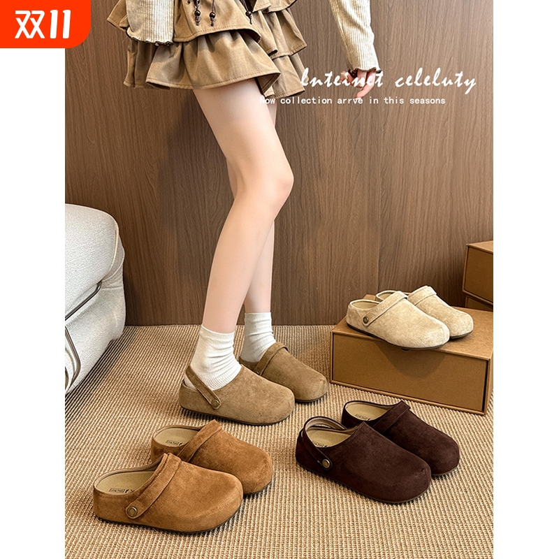 法式厚底包头拖鞋女2025新款秋季百搭软底半拖勃肯鞋单鞋内增高