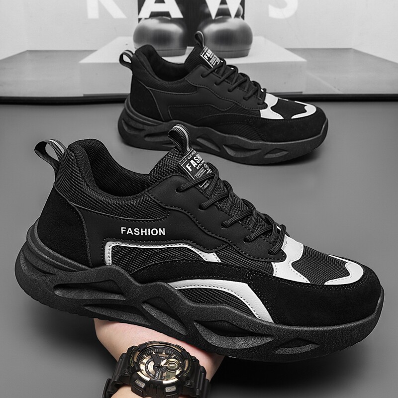 春季男鞋新款透气爆款鞋男士潮流百搭厚底防滑运动鞋休闲老爹潮鞋