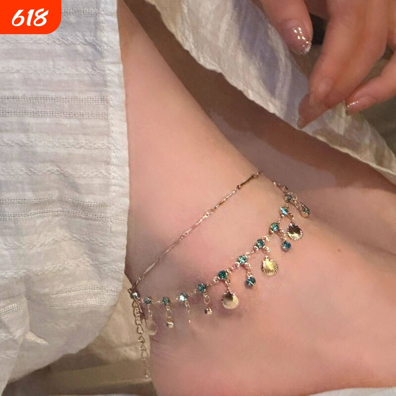 橙画（饰品）脚链超闪双层贝壳脚链小众精致海边度假风脚链