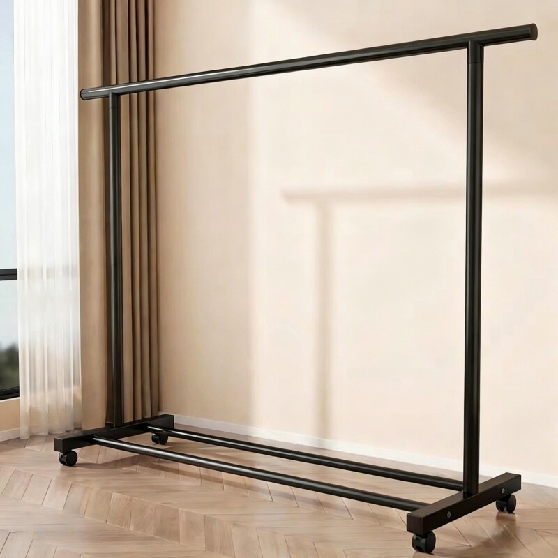 简易晾衣架落地家用卧室加粗衣帽架宿舍可移动挂衣架阳台晾衣杆子