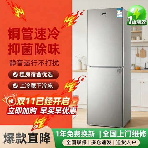 Haoer电冰箱小型双门家用冷冻冷藏出租房宿舍一级节能小冰箱直冷