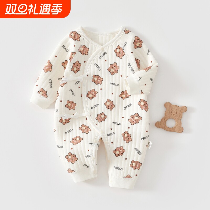 2025新生儿婴儿衣服秋冬夹棉满月纯棉初生宝宝秋装连体衣a类爬服