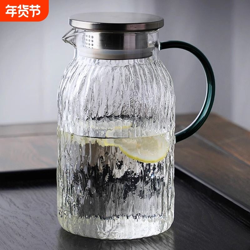 冷水壶耐高温树纹家用凉水壶杯大容量客厅玻璃壶泡茶壶套装高颜值