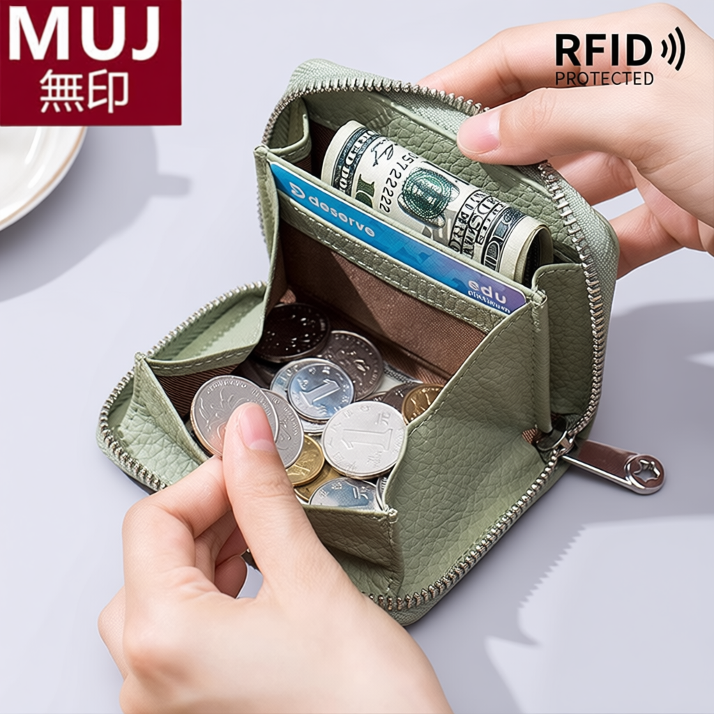 MUJRFID防盗刷钱包卡包一体大容量硬币零钱袋多功能零钱包女手