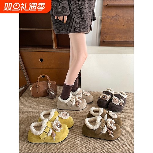 百搭时尚加绒加厚保暖厚底棉鞋女冬外穿2025新款增高软底勃肯鞋子