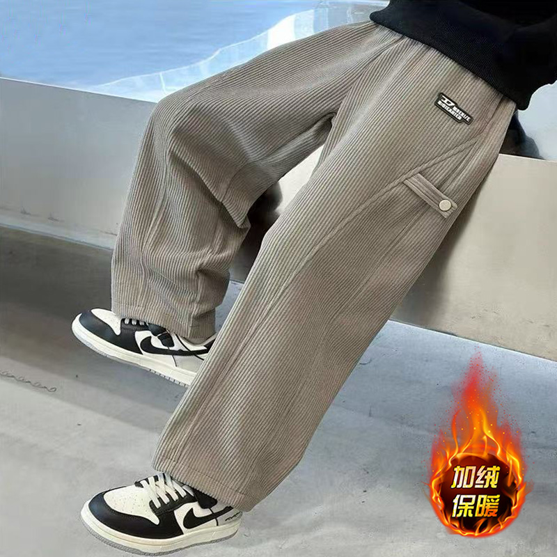 儿童裤子2025新款秋冬加绒一体绒男童运动裤大童直筒裤男孩休闲裤