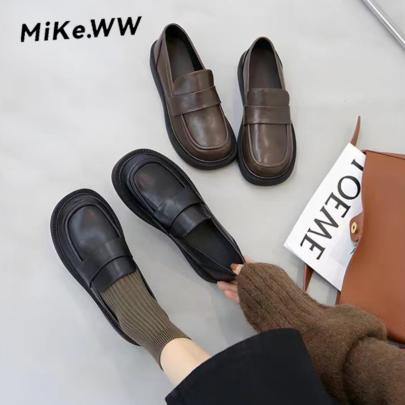 软底黑色小皮鞋女2025新款一脚蹬工作鞋英伦风乐福鞋平底百搭圆头