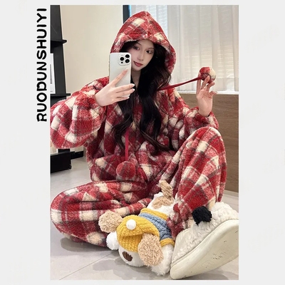 珊瑚绒加厚长袖睡衣秋冬保暖