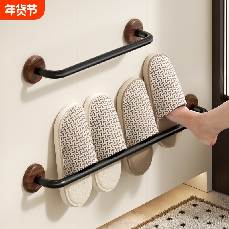 胡桃木中古风浴室拖鞋架壁挂式免打孔卫生间厕所专用入户门后收纳