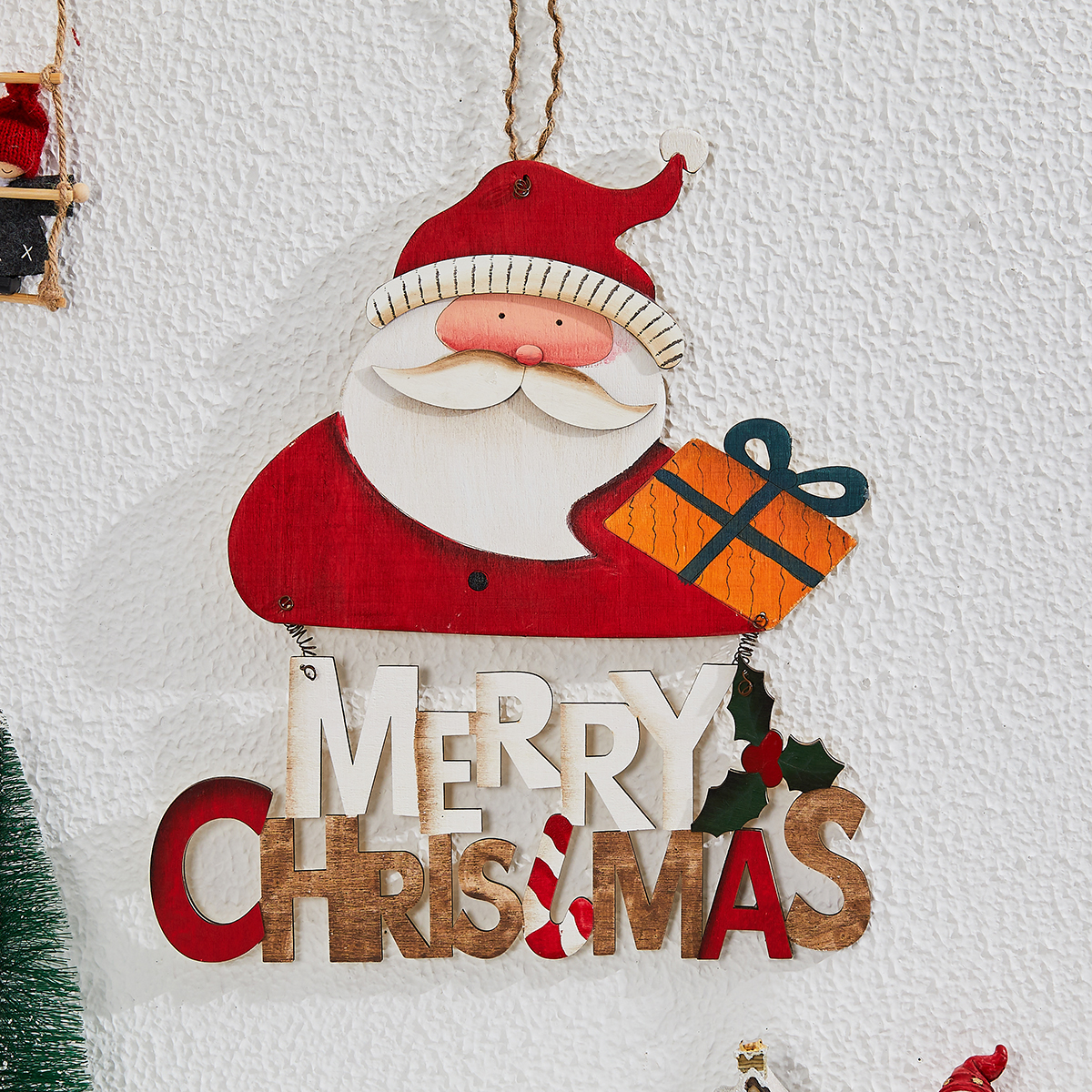 圣诞节装饰品梯形挂件木质挂饰门挂墙挂圣诞老人雪人创意场景布置