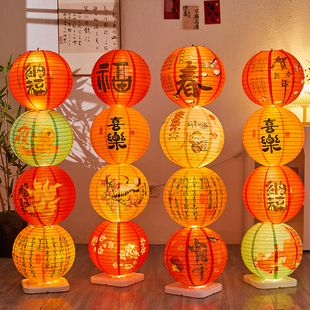 2026马年新款新年装饰品古风折叠灯笼挂串立柱酒店商场场景布置