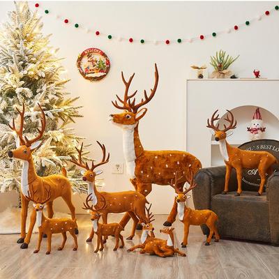 圣诞节装饰品仿真鹿麋鹿梅花鹿场景布置摄影道具鹿拉车圣诞树摆件
