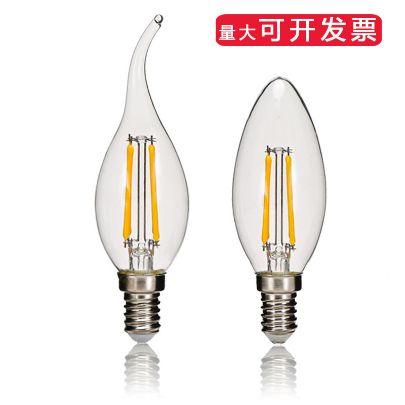 led钨丝灯泡e14小螺口2W4W6W尖泡拉尾泡吸顶水晶灯光源蜡烛球泡