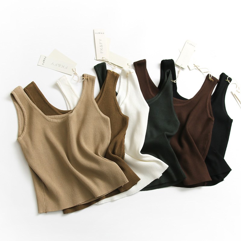 O949b纯色显瘦修身弹力螺纹圆领无袖吊带秋冬新款百搭女背心针织