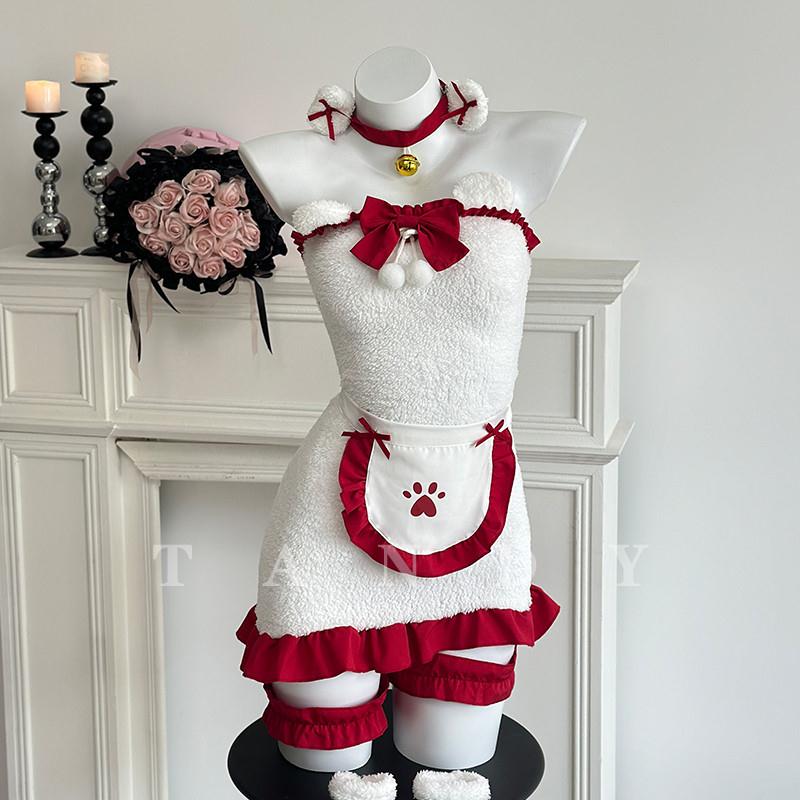 檀吉:日系纯欲毛绒抹胸包臀裙可爱女仆圣诞睡衣性感纯欲约会qqny