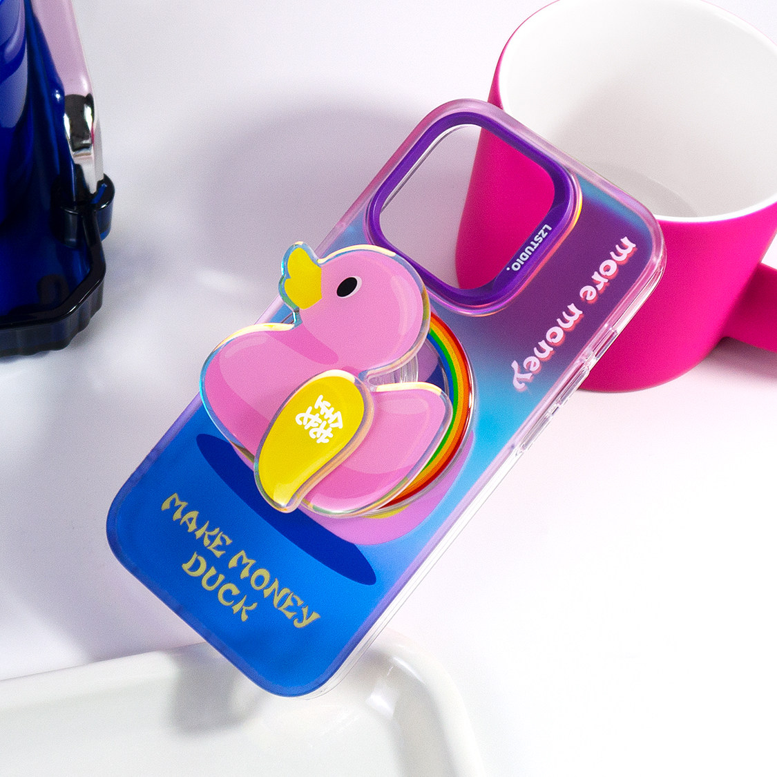 赚钱鸭炫彩镭射手机壳支架