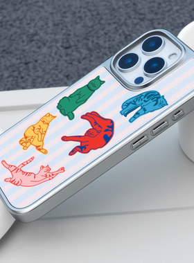 CASEGOOD 原创电镀银边高级感猫咪磁吸手机壳16pro苹果15promax新款17适用iPhone14保护套13可爱创意小众条纹
