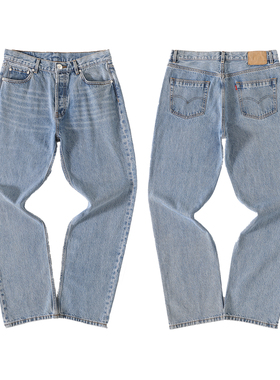 LAD自主蓝色501底板 五角星镀银做旧水洗复古宽松直筒牛仔裤