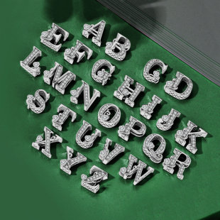 铜镀银26个英文字母串珠镶钻字母定位珠DIY手链姓名缩写礼物配件