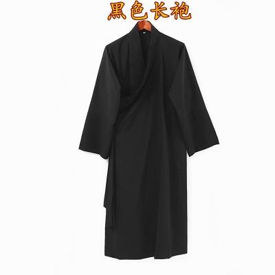 新款道家用品竹节麻衣服道士服装男女道服道袍长褂长袍道袍黑色藏