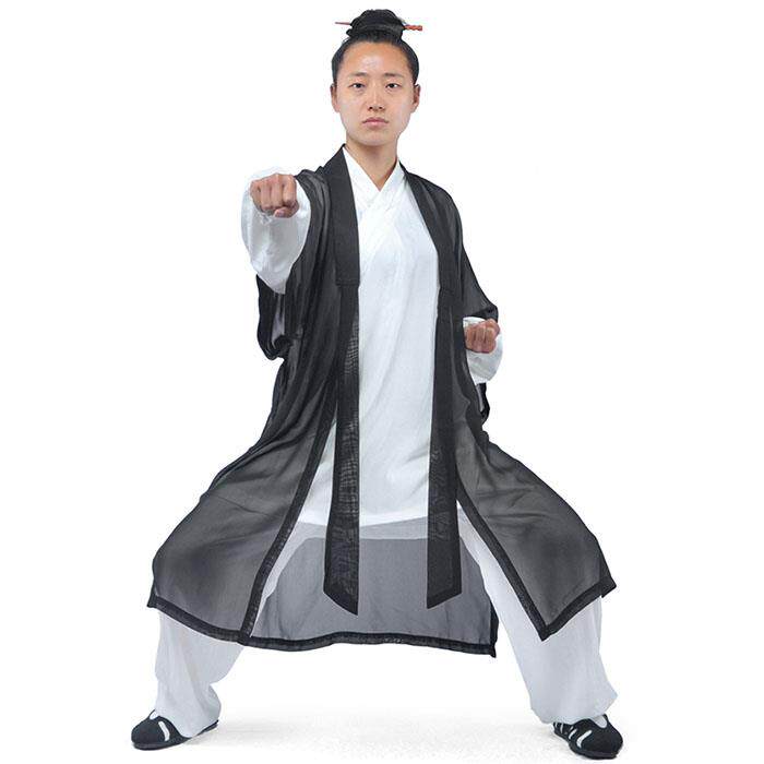 新款武当道士道袍高档披纱雪纺太极拳练功披纱太极拳表演服披纱男