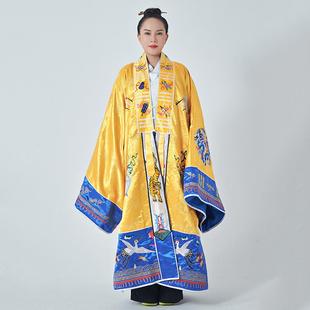 新款法事道士五龙衣有袖正一全真龙门派手工刺绣黄色服道袍法衣林