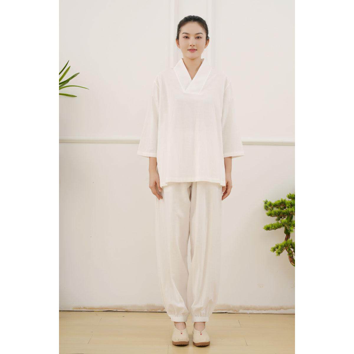 新款寺院居士服女七分袖棉麻套装佛系禅意瑜伽服打坐禅修道家居士